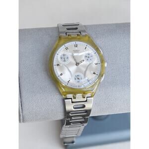 Vintage Swatch Chronograph Flatzone Watch SUYK 100G Yellow 38mm Aluminum Strap